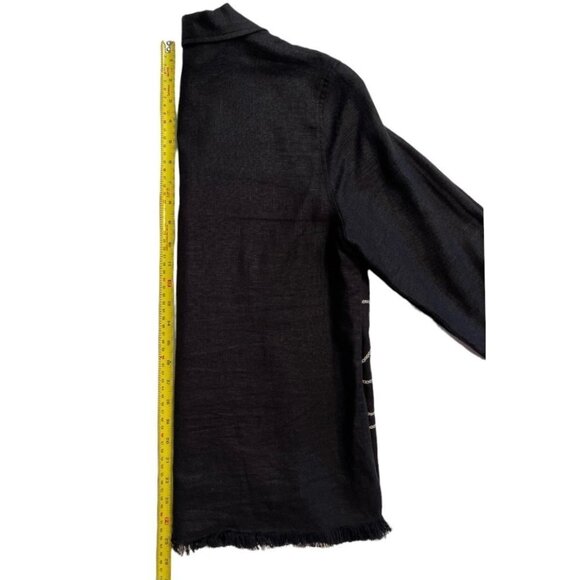 REQUIREMENTS Women's Linen Blend Black Beaded Button Blouse Medium Embroidery - Picture 11 of 13